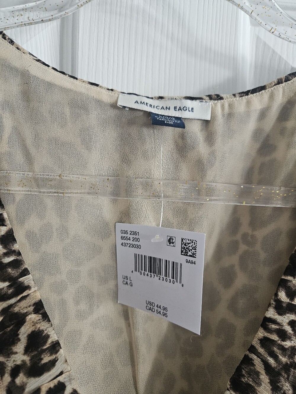 NWT AE American Eagle V-Neck Chiffon Babydoll Blouse- Leopard - Picture 9 of 9